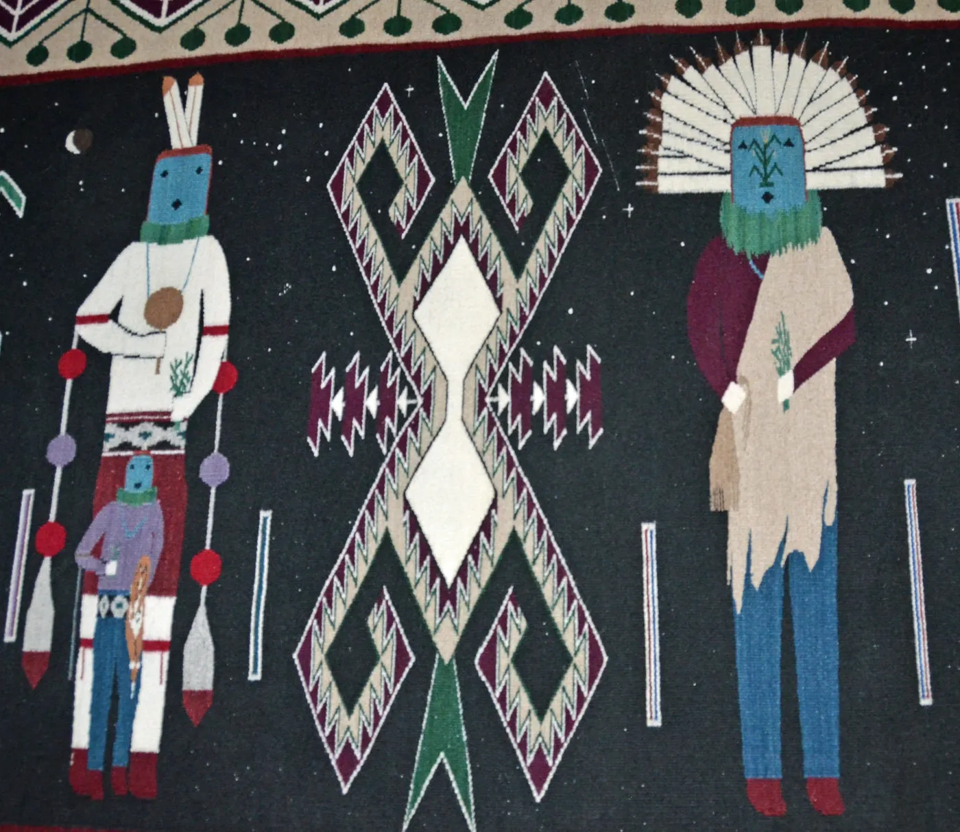 Night Sky Yei be Chei Pictorial Navajo Weaving : Berlinda Nez Barber : Churro 227 : 48"  x 105" (4' x 8'9")