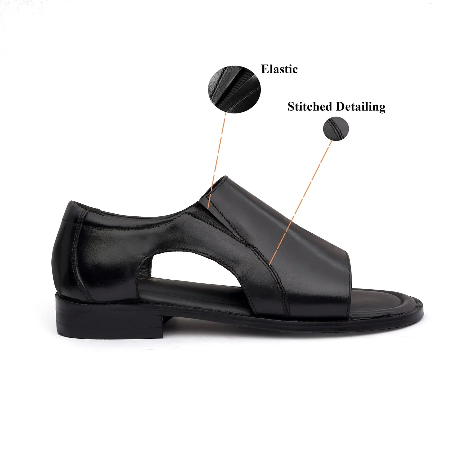 Open Toe Black Leather Sandal