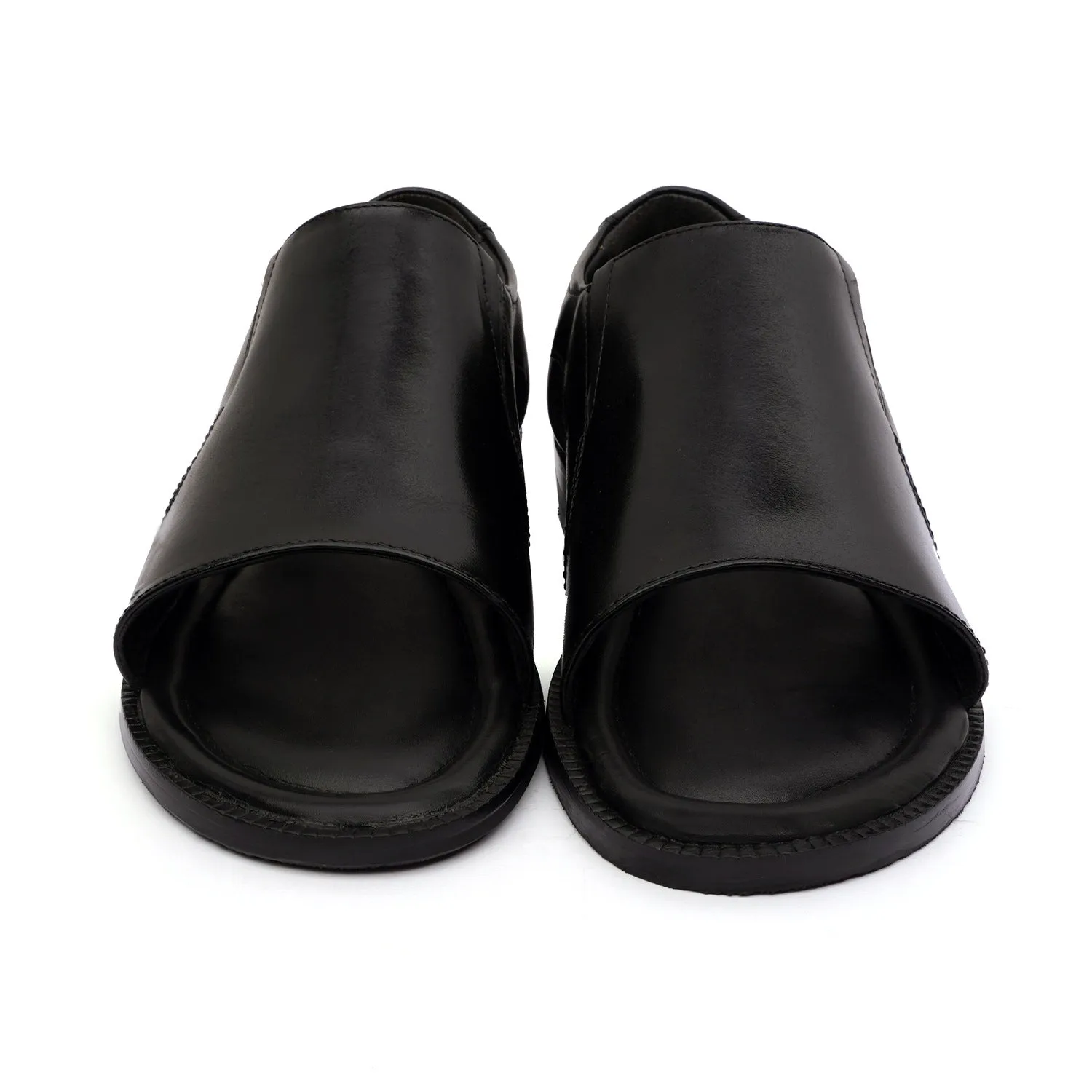 Open Toe Black Leather Sandal