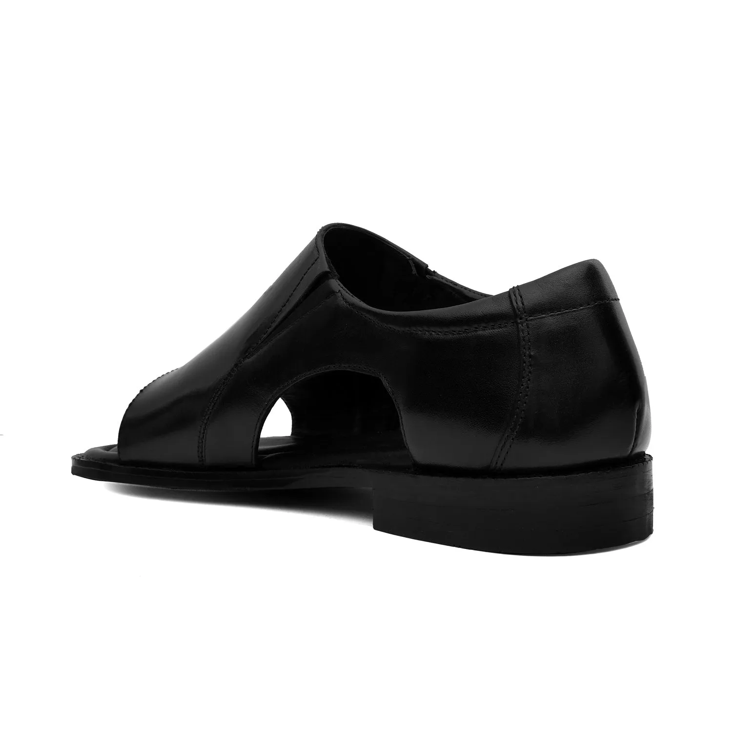 Open Toe Black Leather Sandal