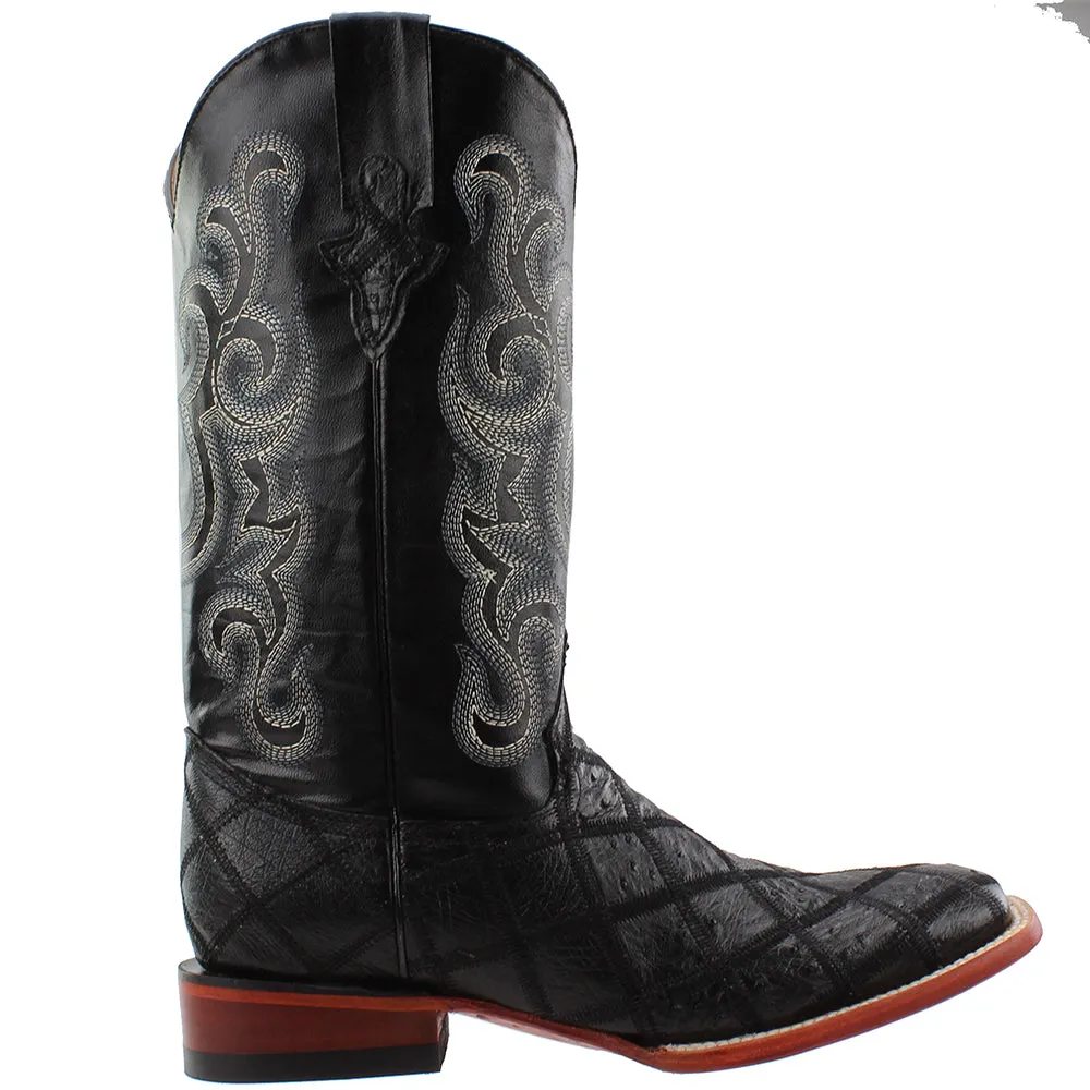 Ostrich Patchwork Square Toe Cowboy Boots