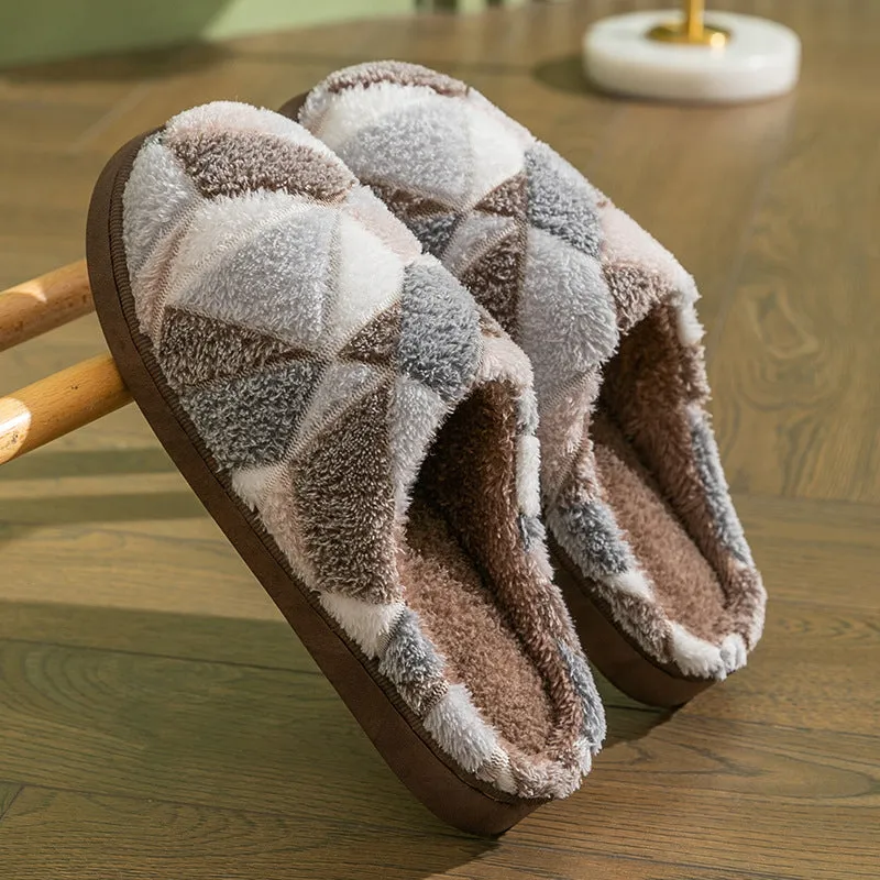 Pachwork Slippers Plush Warm House Shoes Bedroom Slippers Women