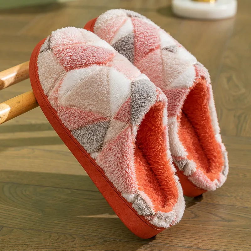 Pachwork Slippers Plush Warm House Shoes Bedroom Slippers Women