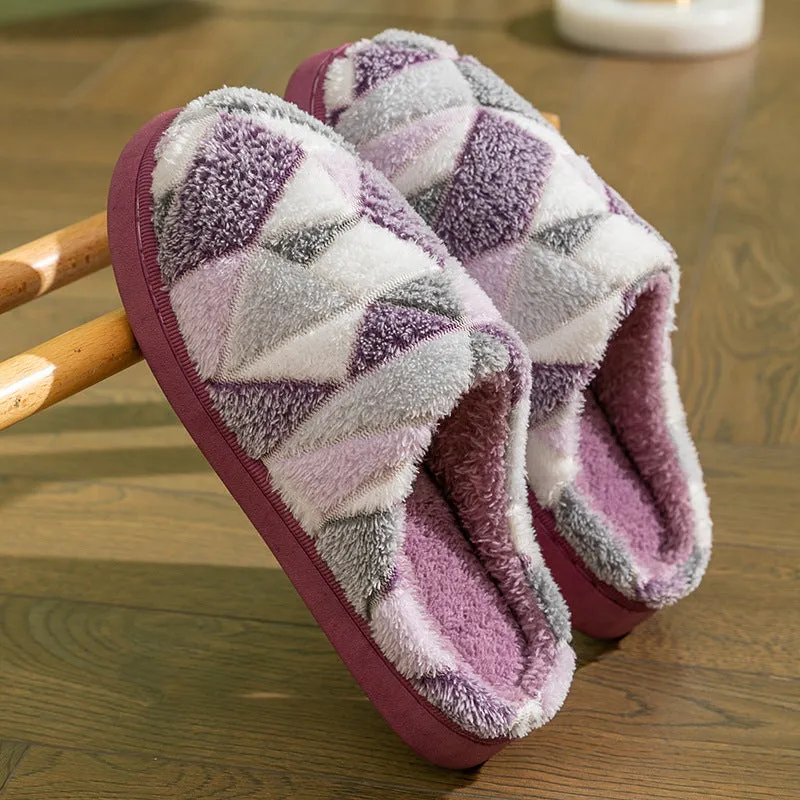 Pachwork Slippers Plush Warm House Shoes Bedroom Slippers Women