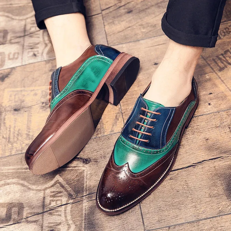 Patchwork Color Platform Brogue Shoes