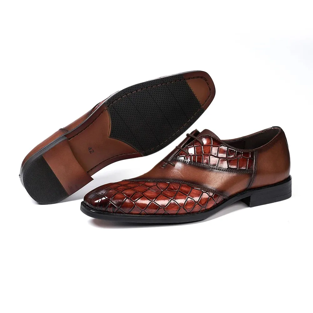 Patchwork Crocodile Pattern Brogue Shoes