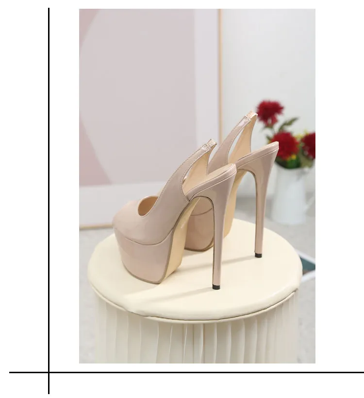 Patent Leather 16 cm High Heel Peep Toe Platform  Sandals