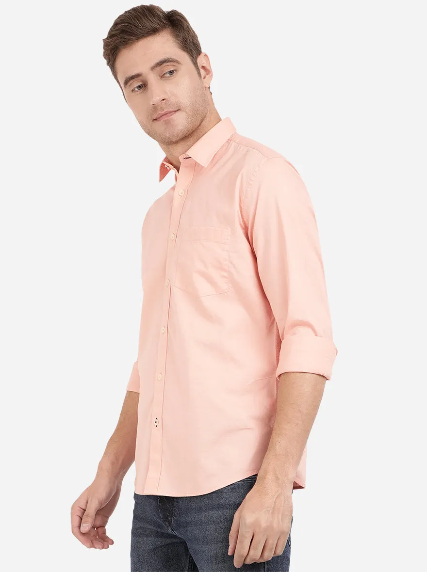 Peach Solid Slim Fit Casual Shirt | Greenfibre