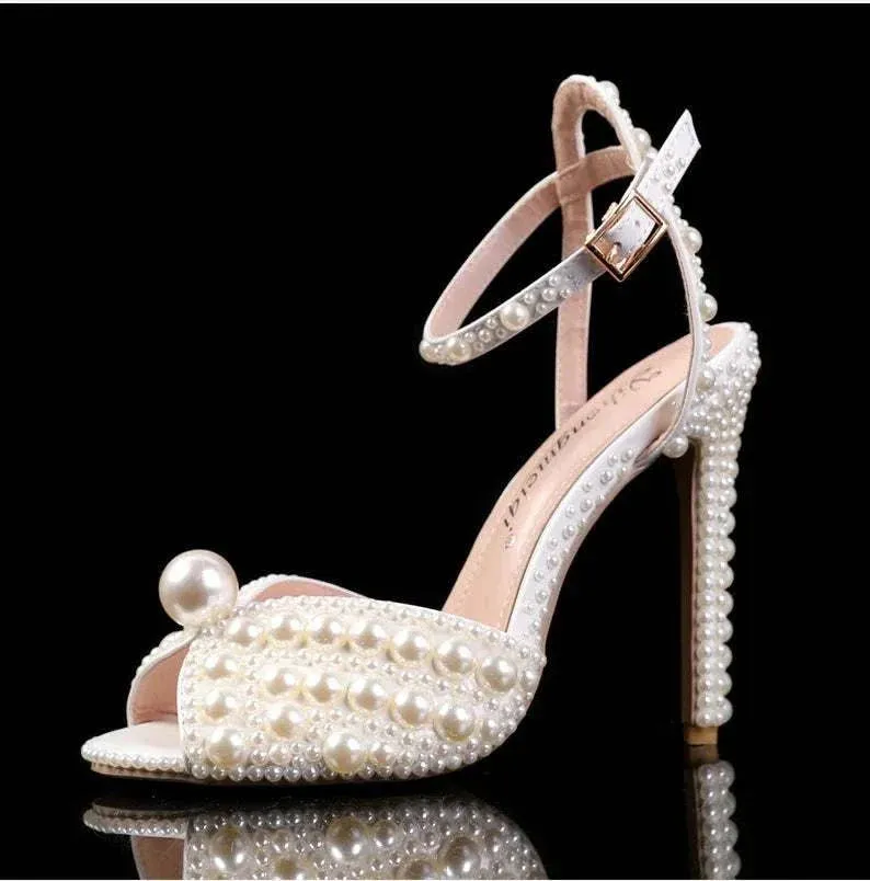 Pearl High Heels - Luxury Peep Toe High Heels for Weddings and Parties