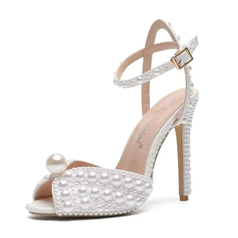 Pearl High Heels - Luxury Peep Toe High Heels for Weddings and Parties