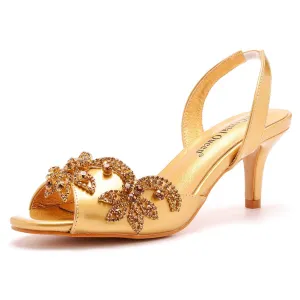 Peep Toe Gold Rhinestone Slingback Pumps