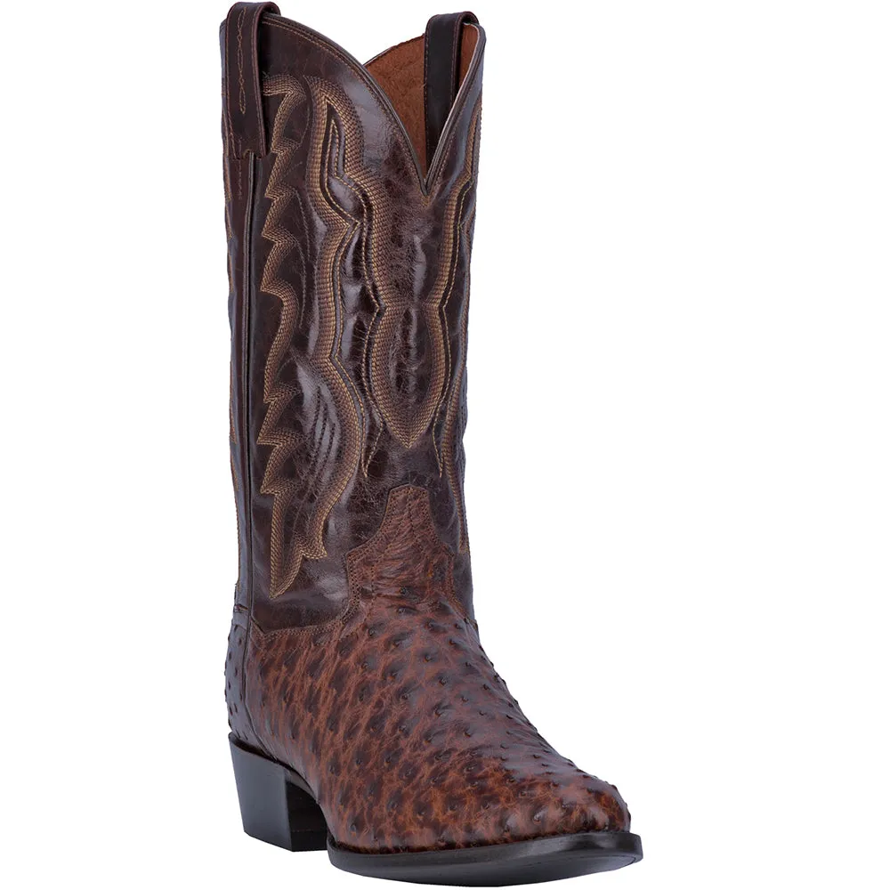 Pershing Ostrich Embroidered Round Toe Cowboy Boots