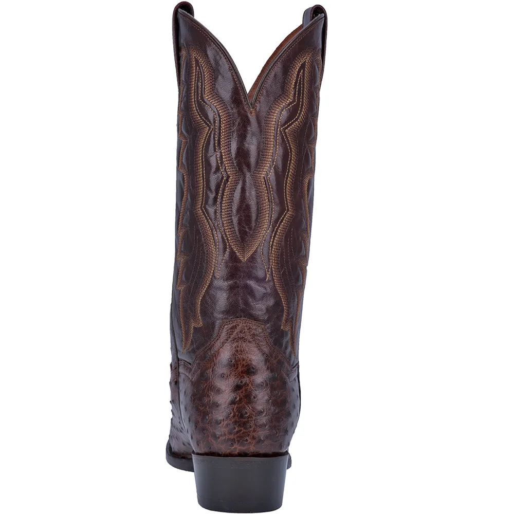 Pershing Ostrich Embroidered Round Toe Cowboy Boots