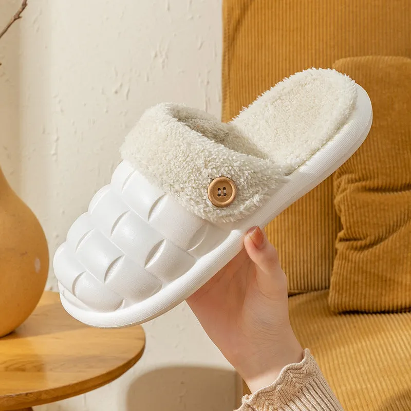 Plaid Slippers EVA Detachable Slippers Cozy Nonslip Warm Plush Shoes Winter House Shoes For Women