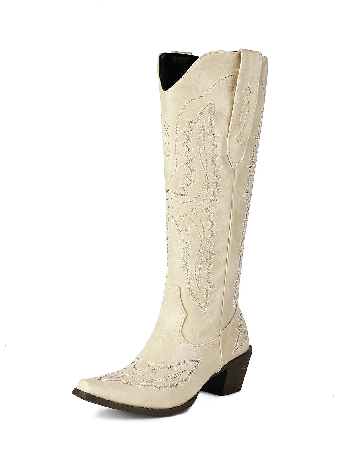 Pointed Embroidered Cowboy Knee-High Boots