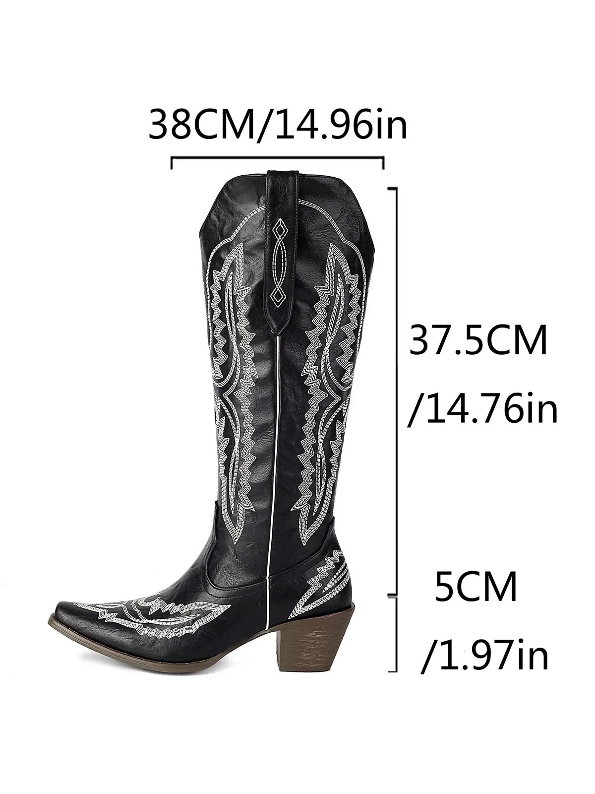 Pointed Embroidered Cowboy Knee-High Boots