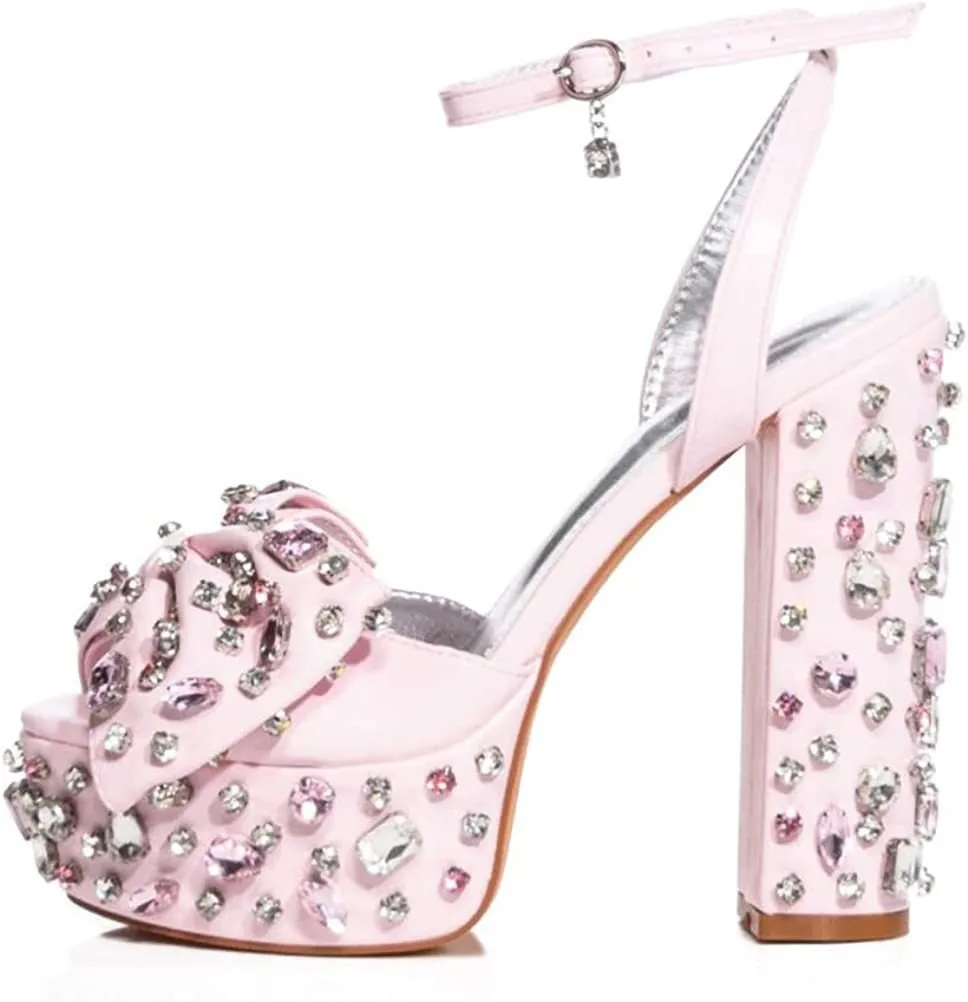 Pre Order:  Bowknot Jeweled High Heels Sandals