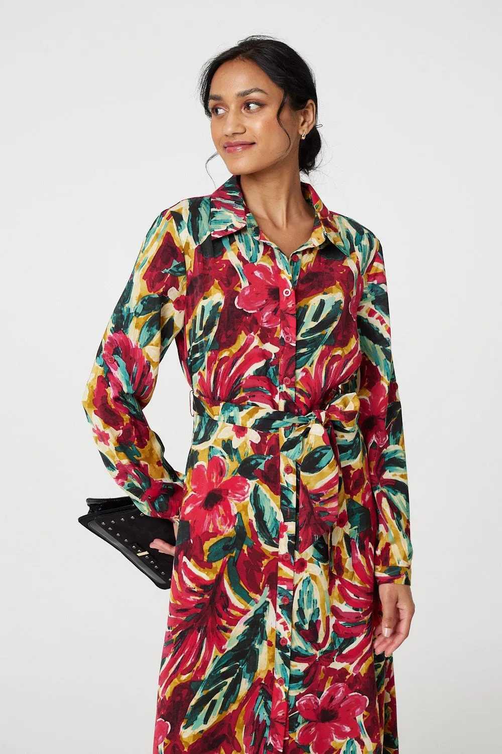 Printed Button Front Shirt Dress