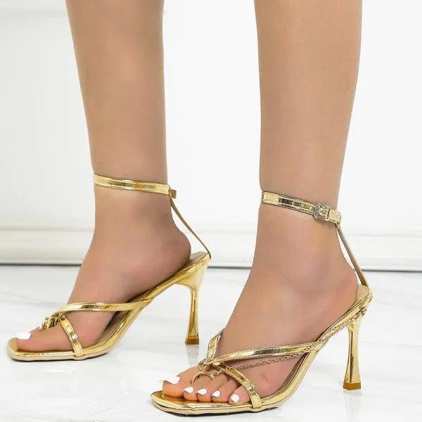 Purpdrank - Gold Casual Patchwork Chains Contrast Square Out Door Shoes (Heel Height 2.76in)