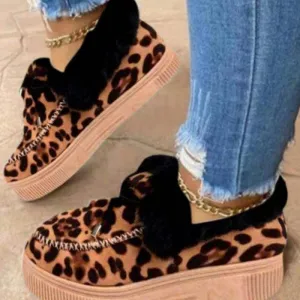 Purpdrank - Leopard Print Casual Patchwork With Bow Round Comfortable Out Door Flats Shoes