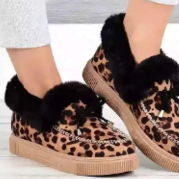 Purpdrank - Leopard Print Casual Patchwork With Bow Round Comfortable Out Door Flats Shoes