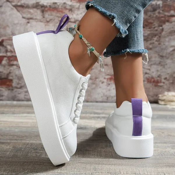 Purpdrank - White Casual Patchwork Solid Color Round Comfortable Flats Shoes