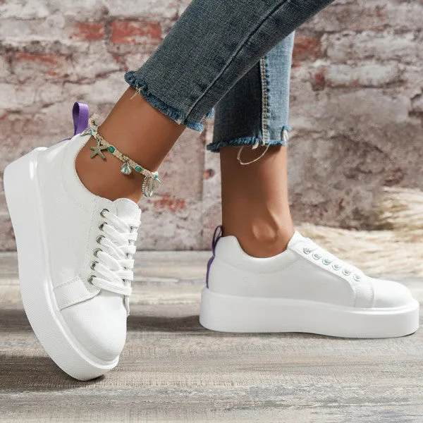 Purpdrank - White Casual Patchwork Solid Color Round Comfortable Flats Shoes