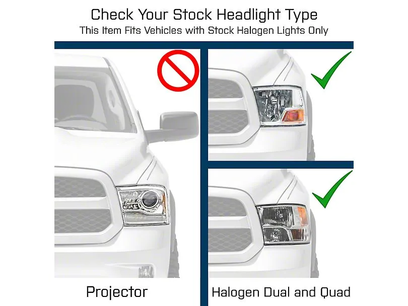 Raxiom Projector Headlights Dodge Ram 1500 Factory Halogen (09-18) [OE-Style] w/ LED Halo & Switchback Turn Signals