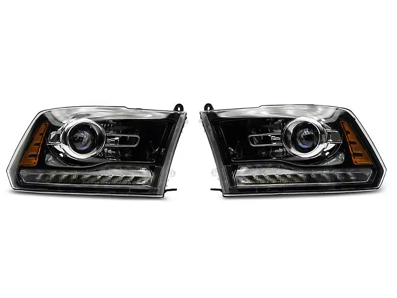 Raxiom Projector Headlights Dodge Ram 1500 Factory Halogen (09-18) [OE-Style] w/ LED Halo & Switchback Turn Signals