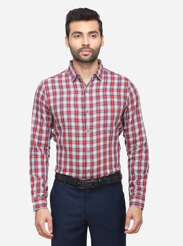 Red & White Checked Slim Fit Casual Shirt | JadeBlue