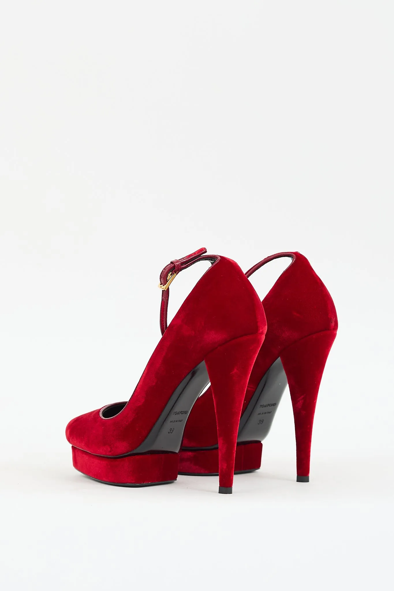 Red Velvet Ankle Strap Platform Heel