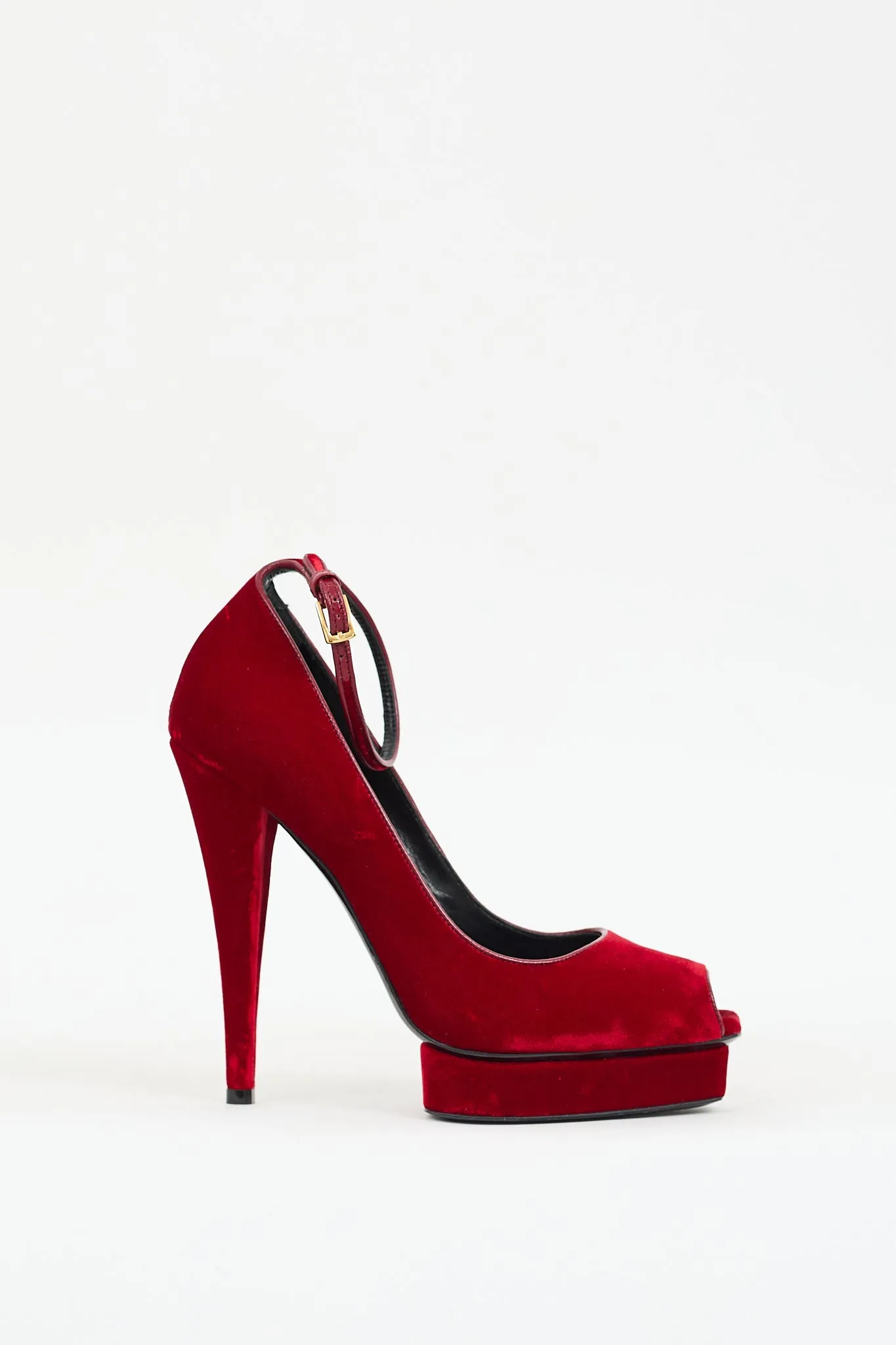 Red Velvet Ankle Strap Platform Heel