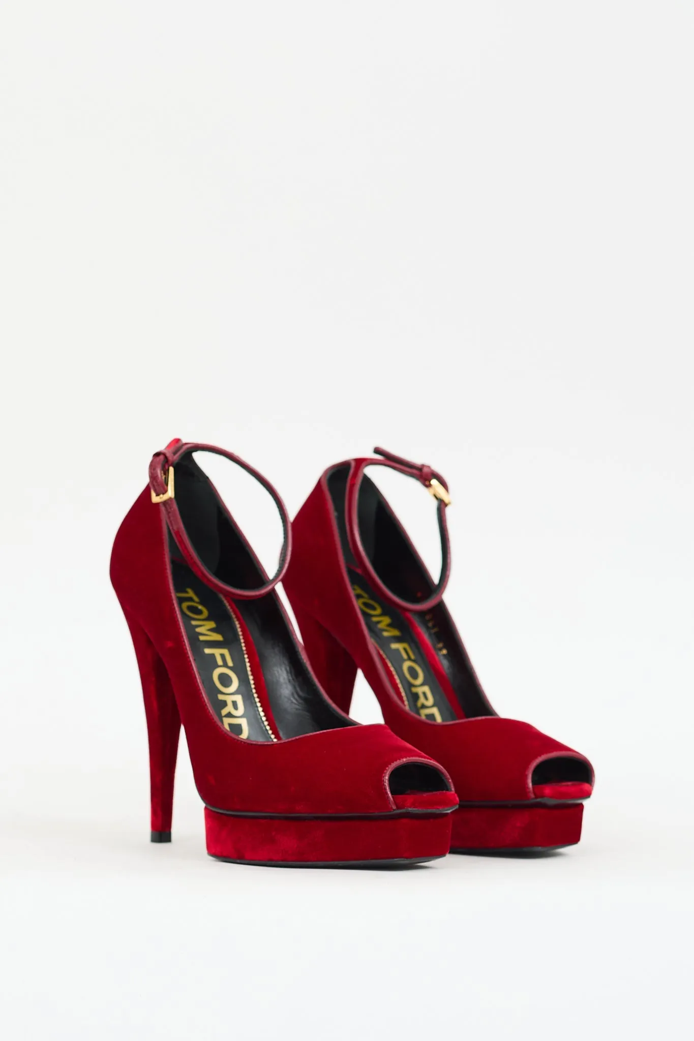 Red Velvet Ankle Strap Platform Heel