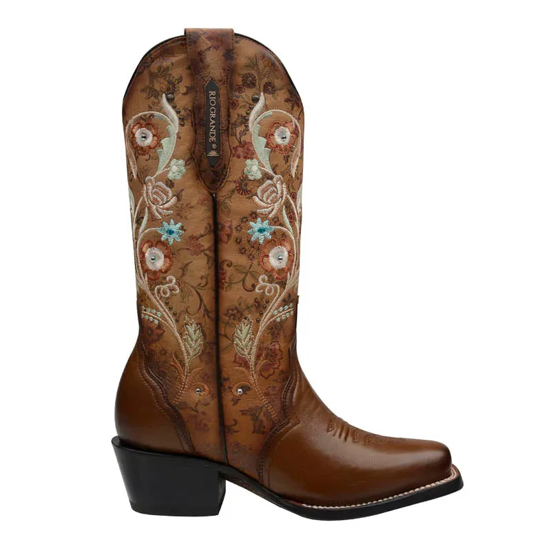 Rio Grande Women's Pacific - Embroidered Flowers Western Boots - Square Toe