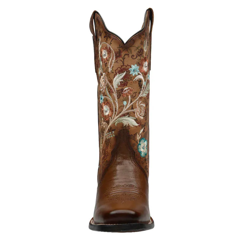 Rio Grande Women's Pacific - Embroidered Flowers Western Boots - Square Toe