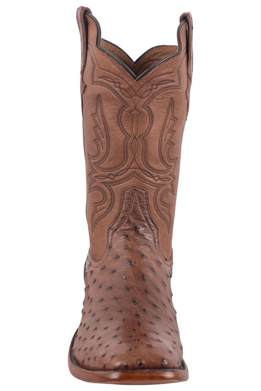 Rios of Mercedes Men's Full-Quill Ostrich Cowboy Boots - Cafe Americano and Chestnut