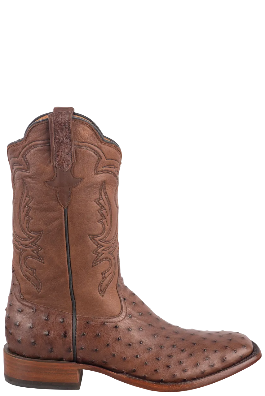 Rios of Mercedes Men's Full-Quill Ostrich Cowboy Boots - Cafe Americano and Chestnut