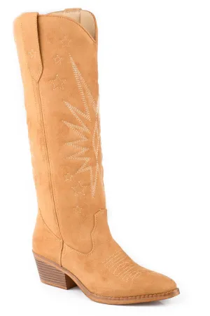 Roper Womens Starburst Tan Faux Leather Cowboy Boots