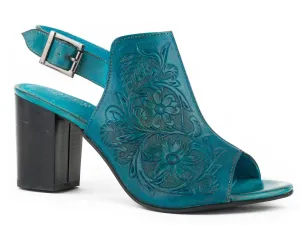 Roper Womens Turquoise Leather Mika Tooled Sandal Shoes