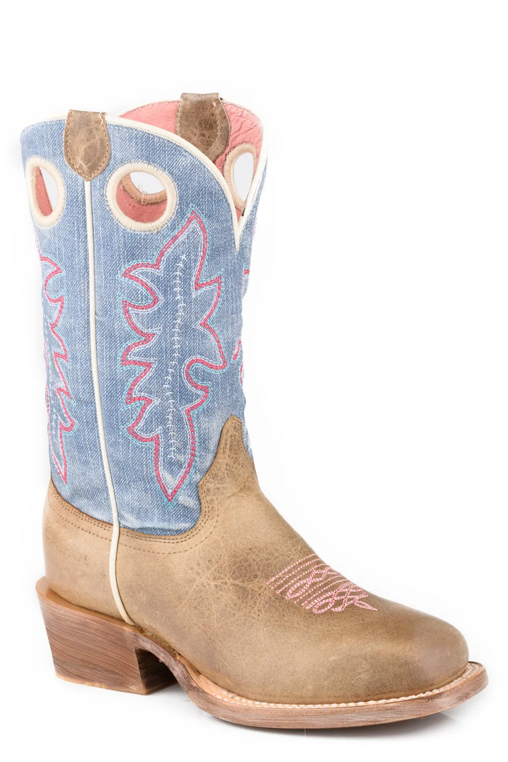 Roper Youth Girls Ride Em Cowgirl Brown Leather Cowboy Boots