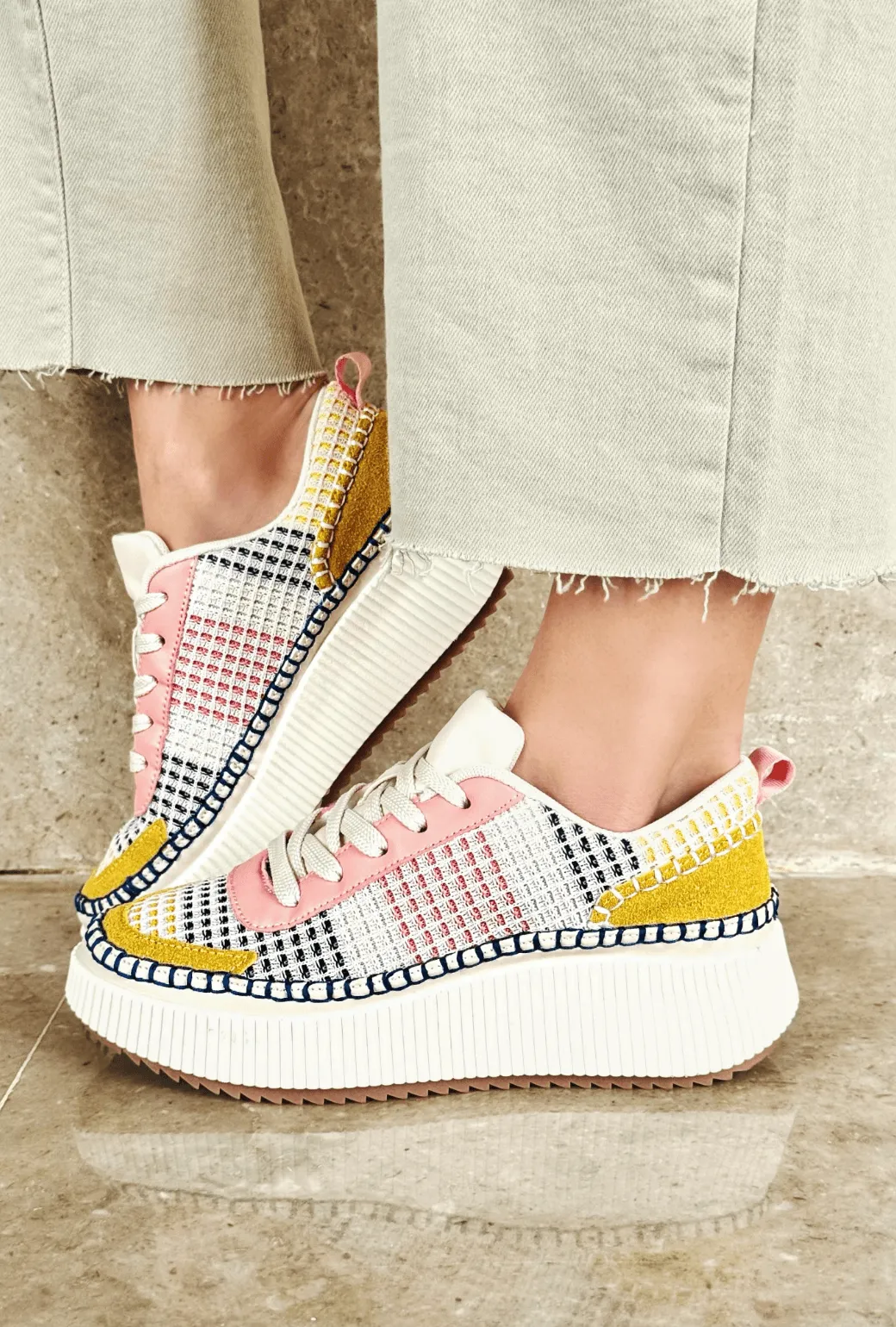 SAMPLE - Patchwork Platform Sneaker - Blush