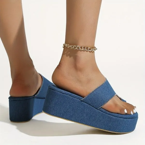 sealbeer - Blue Casual Patchwork Solid Color Round Comfortable Wedges Shoes