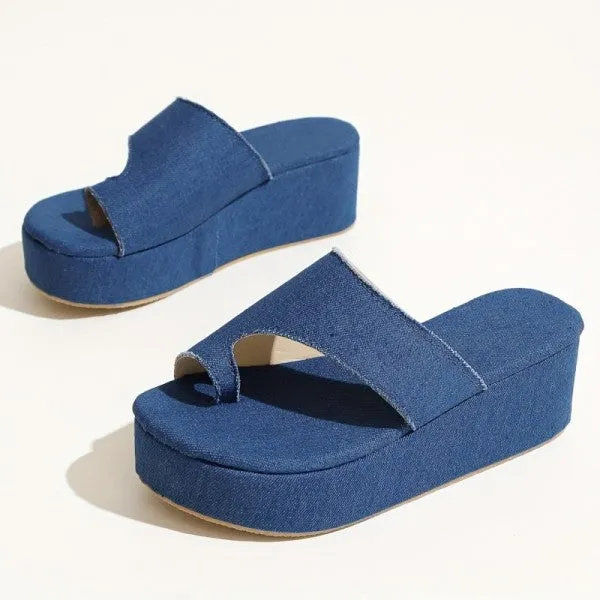 sealbeer - Blue Casual Patchwork Solid Color Round Comfortable Wedges Shoes