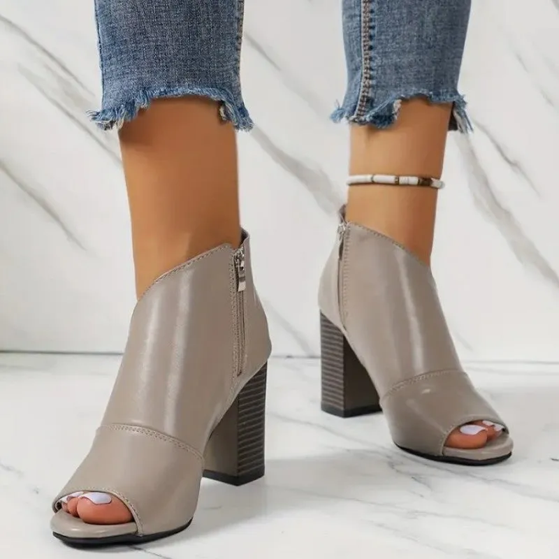 sealbeer - Grey Casual Patchwork Asymmetrical Fish Mouth Out Door Wedges Shoes (Heel Height 3.54in)