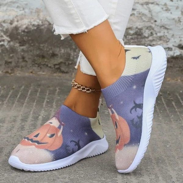 sealbeer - Halloween White Casual Patchwork Printing Round Comfortable Shoes