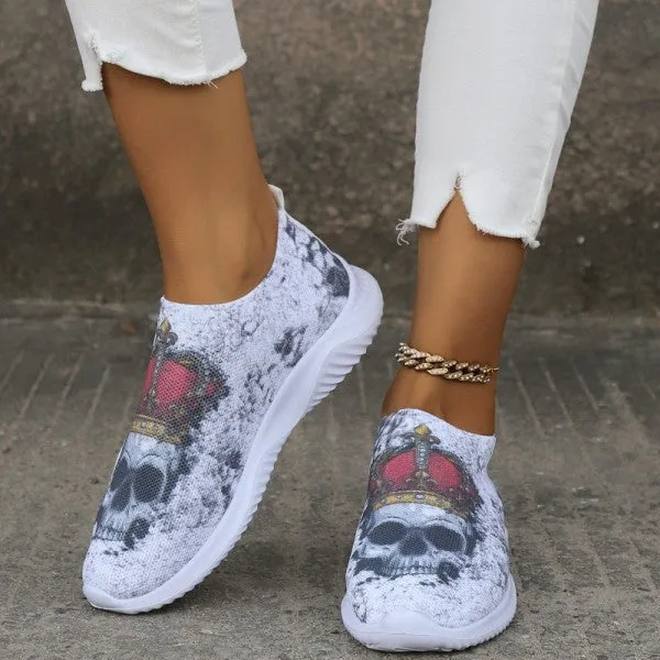 sealbeer - Halloween White Casual Patchwork Printing Round Comfortable Shoes