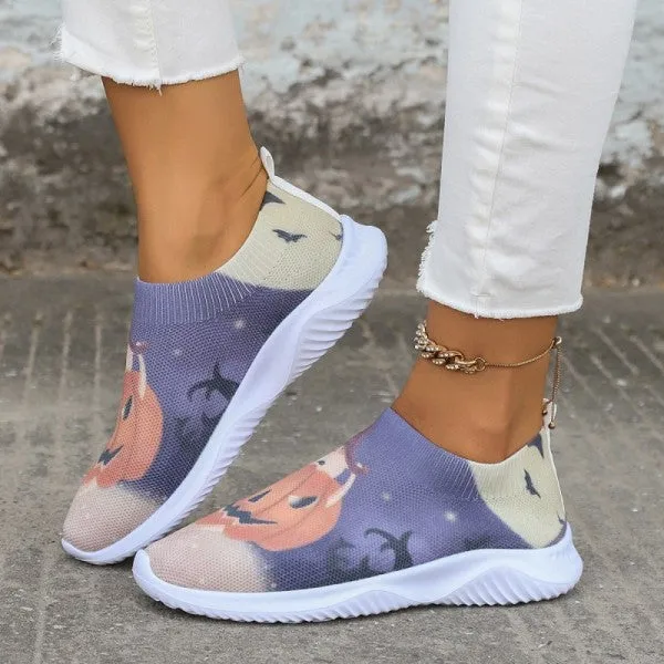 sealbeer - Halloween White Casual Patchwork Printing Round Comfortable Shoes