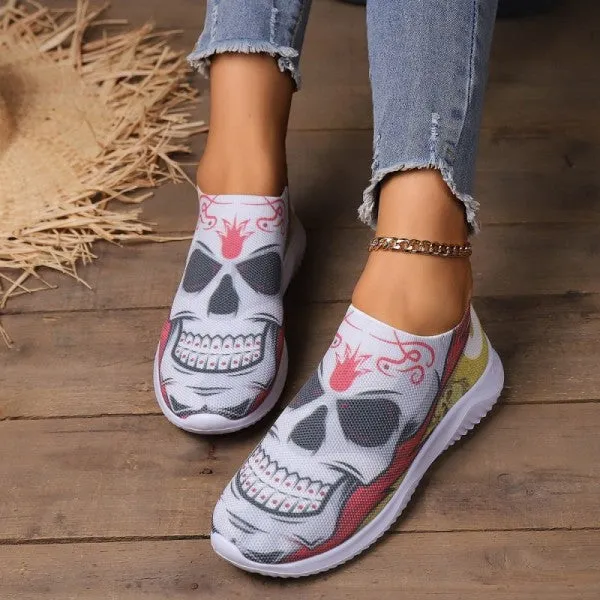 sealbeer - Halloween White Casual Patchwork Printing Round Comfortable Shoes