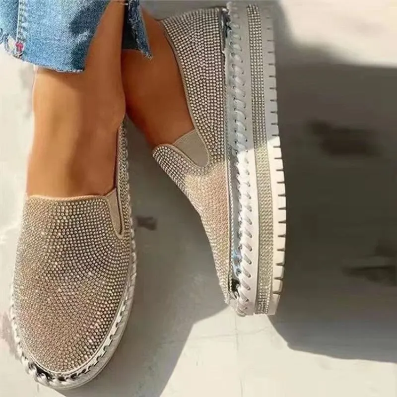 sealbeer - Silver Casual Patchwork Rhinestone Round Comfortable Out Door Flats Shoes