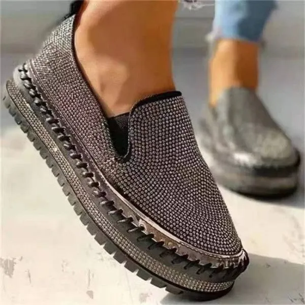 sealbeer - Silver Casual Patchwork Rhinestone Round Comfortable Out Door Flats Shoes